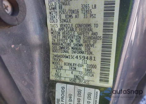 2005 Nissan Frontier Se из США, поврежденный, VIN 1N6AD06W15C459481